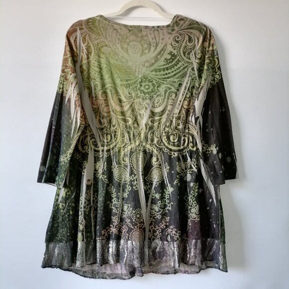 One World Live and Let Live Womens Multicolor Sequins Peasant Blouse Top Size 1X - Picture 4 of 7